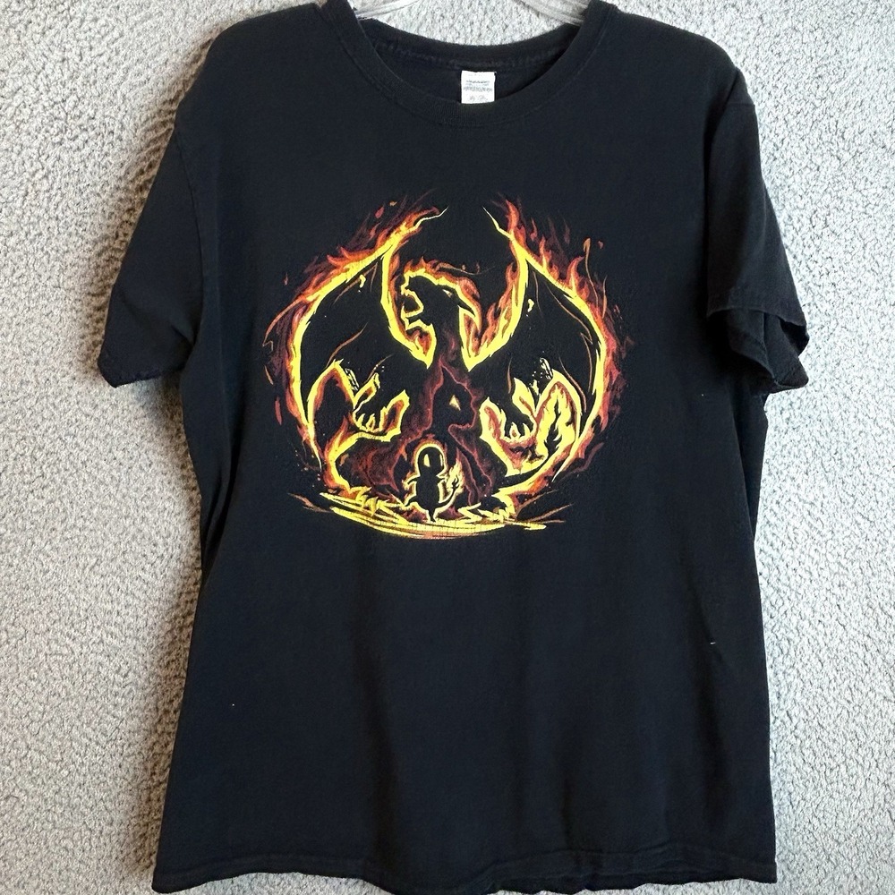 Y2k Pokémon Charmander Evolution Tee Black T-Shir Size Large